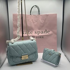Kate Spade Robin egg blue quilted leather bag and matching wallet.